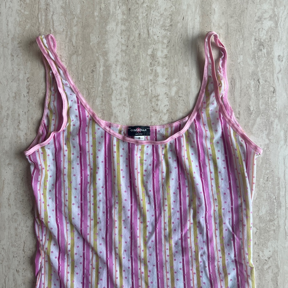 Cosabella stripe and polka dot mesh tank